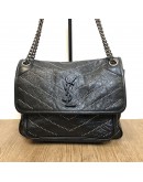 YVES SAINT LAURENT Niki Medium Studded Chain Bag in Black Crinkled Vintage Calf Leather – RHW