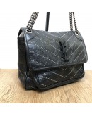 YVES SAINT LAURENT Niki Medium Studded Chain Bag in Black Crinkled Vintage Calf Leather – RHW