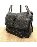 YVES SAINT LAURENT Niki Medium Studded Chain Bag in Black Crinkled Vintage Calf Leather – RHW