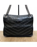 YVES SAINT LAURENT Niki Medium Studded Chain Bag in Black Crinkled Vintage Calf Leather – RHW