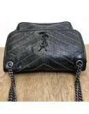 YVES SAINT LAURENT Niki Medium Studded Chain Bag in Black Crinkled Vintage Calf Leather – RHW