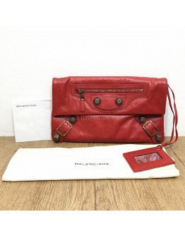 BALENCIAGA Red Envelope Clutch with Giant 21 Bronze Tone Hardware