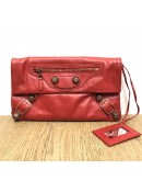 BALENCIAGA Red Envelope Clutch with Giant 21 Bronze Tone Hardware