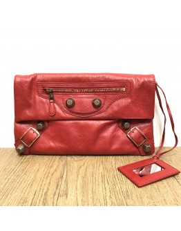 BALENCIAGA Red Envelope Clutch with Giant 21 Bronze Tone Hardware
