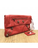 BALENCIAGA Red Envelope Clutch with Giant 21 Bronze Tone Hardware