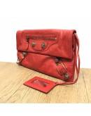 BALENCIAGA Red Envelope Clutch with Giant 21 Bronze Tone Hardware
