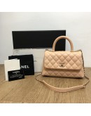 CHANEL Small Coco Handle Handbag in Peach Caviar with Shoulder Strap – Light Gold Hardware (31 Series – Year 2021)