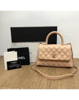 CHANEL Small Coco Handle Handbag in Peach Caviar with Shoulder Strap – Light Gold Hardware (31 Series – Year 2021)