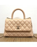 CHANEL Small Coco Handle Handbag in Peach Caviar with Shoulder Strap – Light Gold Hardware (31 Series – Year 2021)