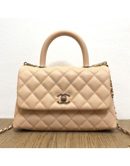 CHANEL Small Coco Handle Handbag in Peach Caviar with Shoulder Strap – Light Gold Hardware (31 Series – Year 2021)
