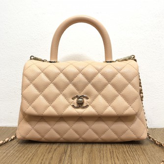 CHANEL Small Coco Handle Handbag in Peach Caviar with Shoulder Strap – Light Gold Hardware (31 Series – Year 2021)