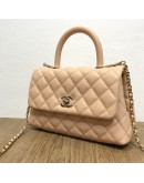 CHANEL Small Coco Handle Handbag in Peach Caviar with Shoulder Strap – Light Gold Hardware (31 Series – Year 2021)