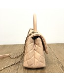 CHANEL Small Coco Handle Handbag in Peach Caviar with Shoulder Strap – Light Gold Hardware (31 Series – Year 2021)