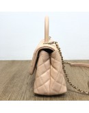 CHANEL Small Coco Handle Handbag in Peach Caviar with Shoulder Strap – Light Gold Hardware (31 Series – Year 2021)