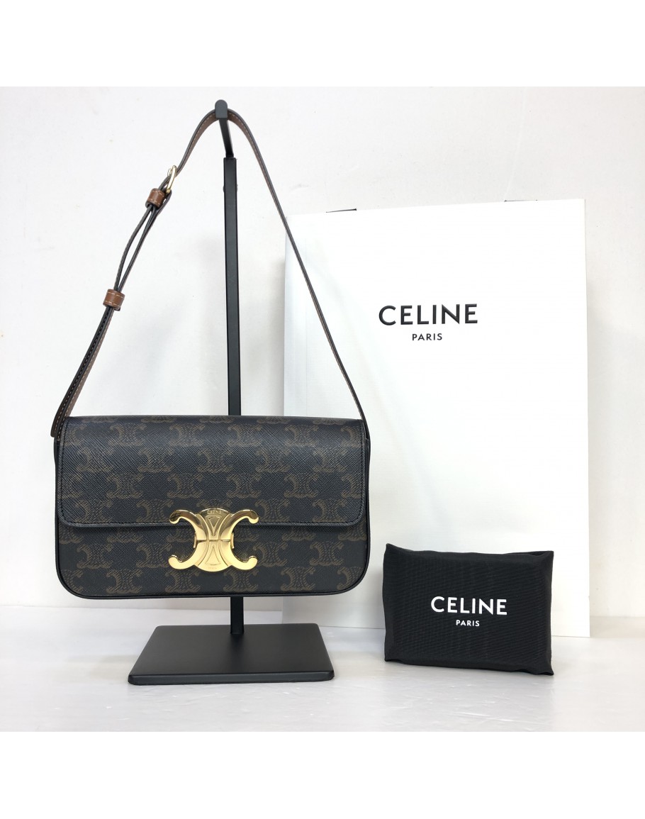 triomphe shoulder bag in triomphe canvas and calfskin white