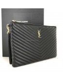 YVES SAINT LAURENT Monogram Large Chevron Quilted Clutch in Black – GHW (Document Case Holder)