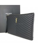 YVES SAINT LAURENT Monogram Large Chevron Quilted Clutch in Black – GHW (Document Case Holder)