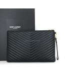 YVES SAINT LAURENT Monogram Large Chevron Quilted Clutch in Black – GHW (Document Case Holder)