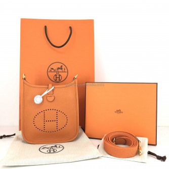 HERMES Mini Evelyne 16 in Orange Taurillon Clemence with Shoulder Strap – GHW (Stamp B - Year 2023)