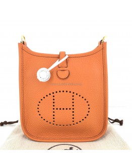 HERMES Mini Evelyne 16 in Orange Taurillon Clemence with Shoulder Strap – GHW (Stamp B - Year 2023)