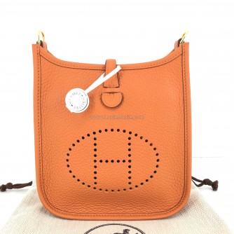 HERMES Mini Evelyne 16 in Orange Taurillon Clemence with Shoulder Strap – GHW (Stamp B - Year 2023)